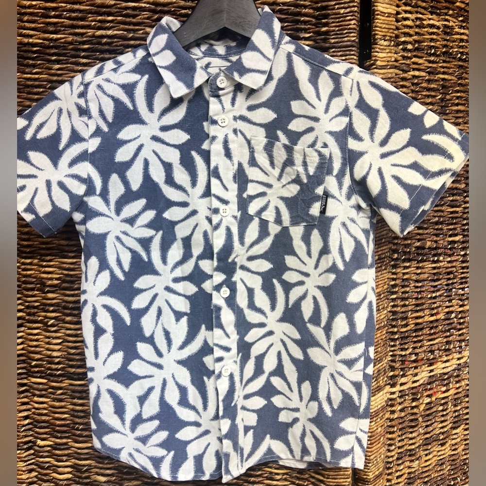 Eddie Bauer-Kids Pattern- Button Down Shirt - Navy and White- Blend‎